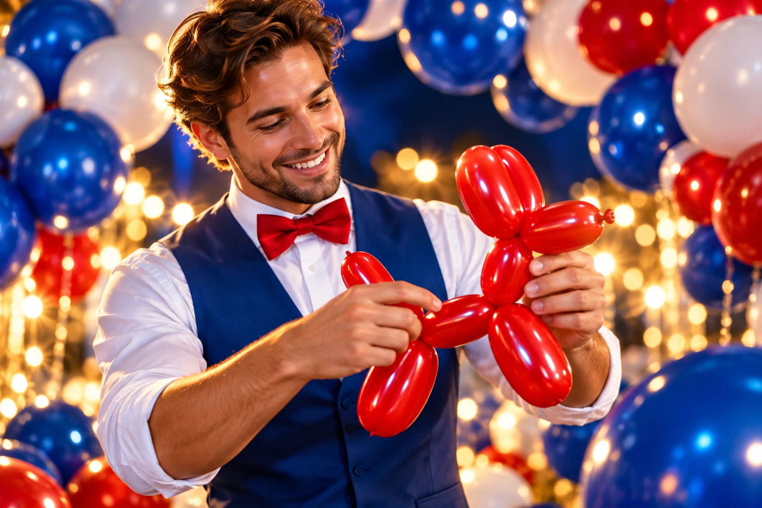 Balloon artist creating colorful balloon designs